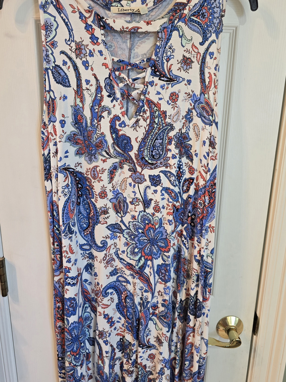 Liberty  Paisley Boho Dress in Blue, Coral & White 1x